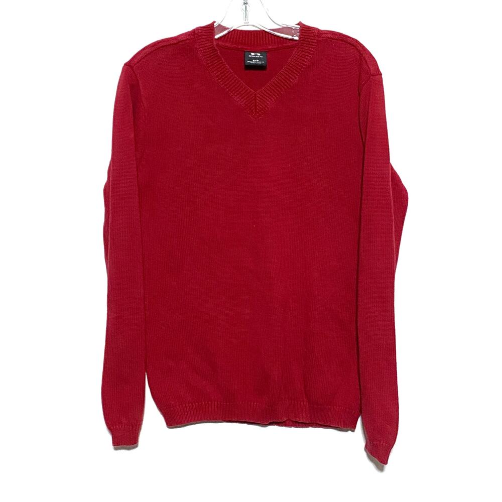 Oakley Regular Fit Red Knit V Neck Sweater Mens Small Holiday Party Fall Winter